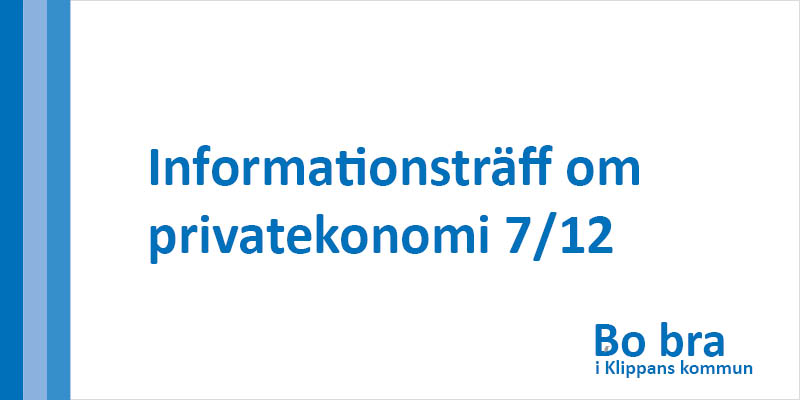 Bild med blå streck och texten Informationsträff om privatekonomi 7 december